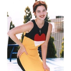 Vintage 1992 Moschino Couture Heart shape color block yellow black shift dress